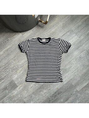 White / Navy Blue Vintage “Nomi” 90’s Striped Baby Tee / T-Shirt